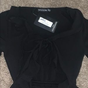 black frill cut out tea dress